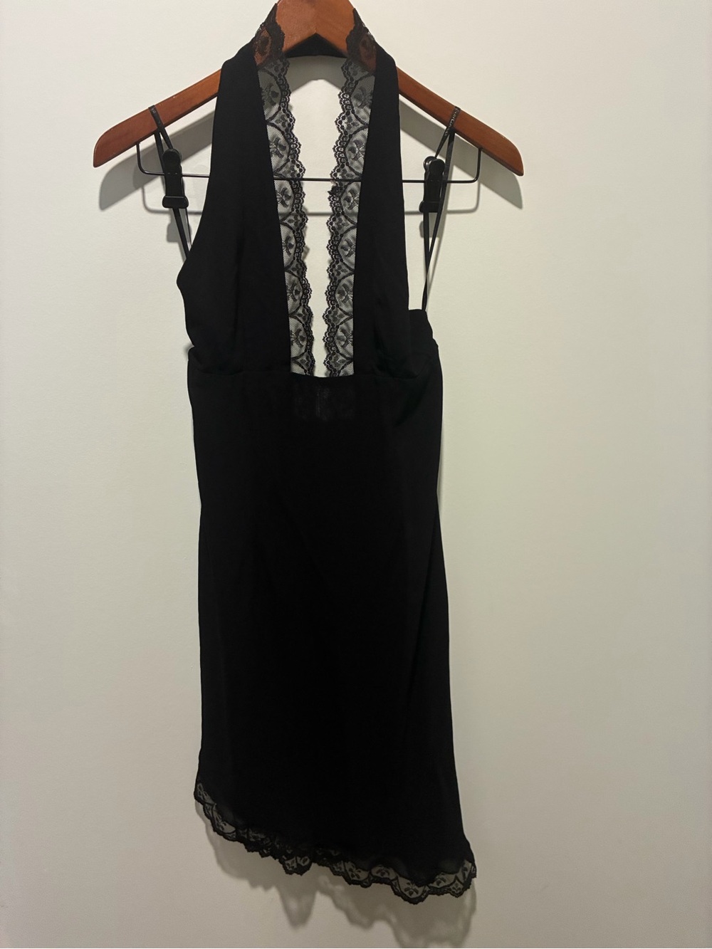 Jessica McClintock Black Lace Halter Chemise Dress Rayon Size 8